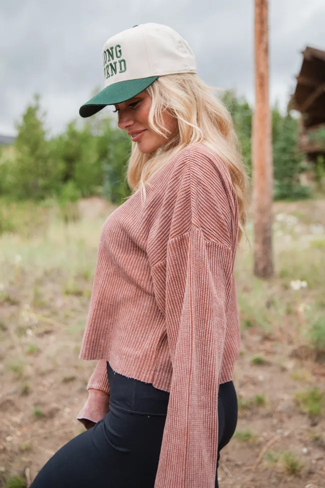 Fun And Games Chestnut Acid Washed Waffle Long Sleeve Tee sold by Pink Lily product image thumbnail 3