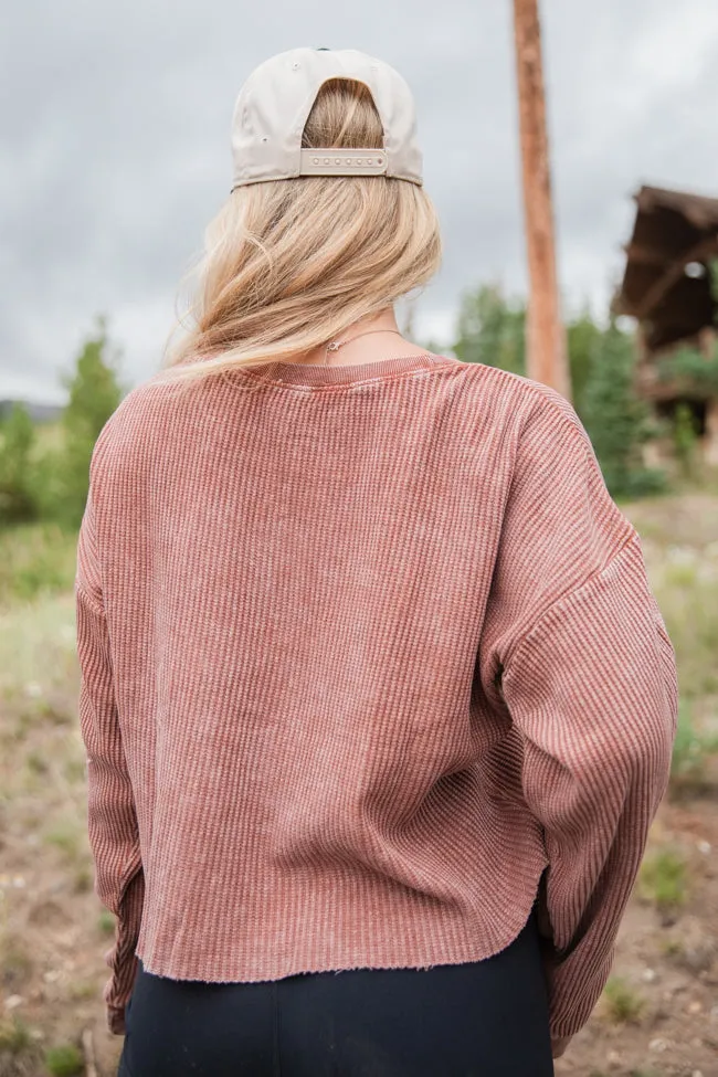 Fun And Games Chestnut Acid Washed Waffle Long Sleeve Tee sold by Pink Lily product image thumbnail 4