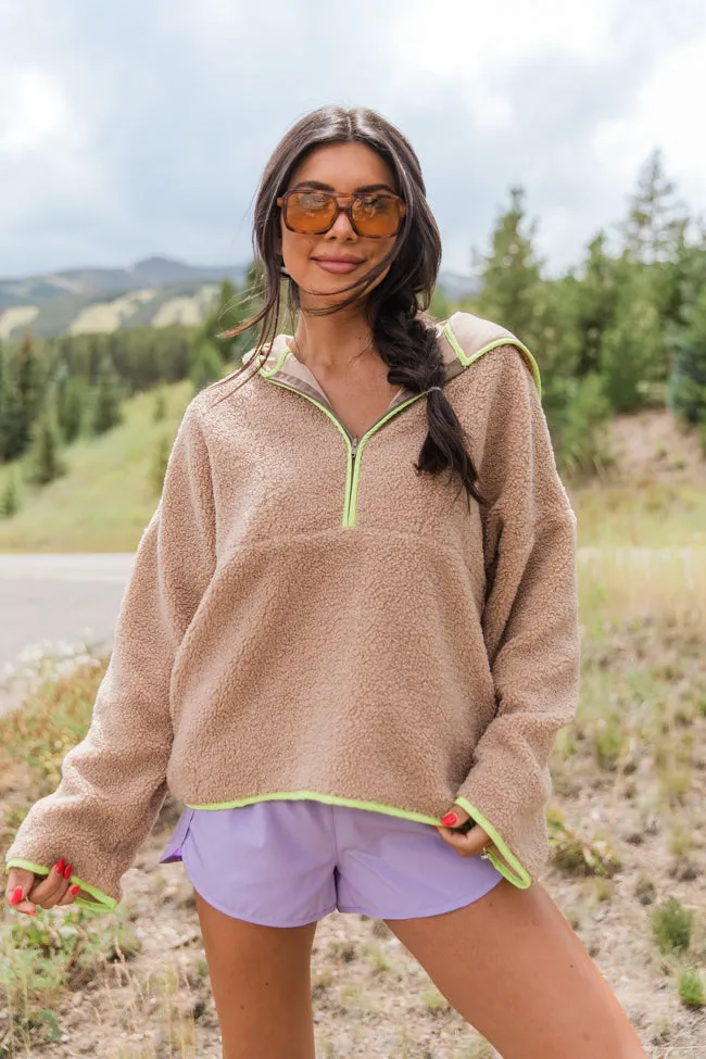My Go To Taupe and Lime Sherpa Quarter Zip Hooded Pullover FINAL SALE sold by Pink Lily product image thumbnail 2