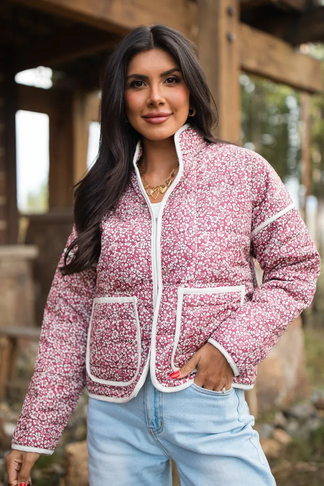 Set Me Free Berry Floral Quilted Jacket FINAL SALE sold by Pink Lily product image thumbnail 3