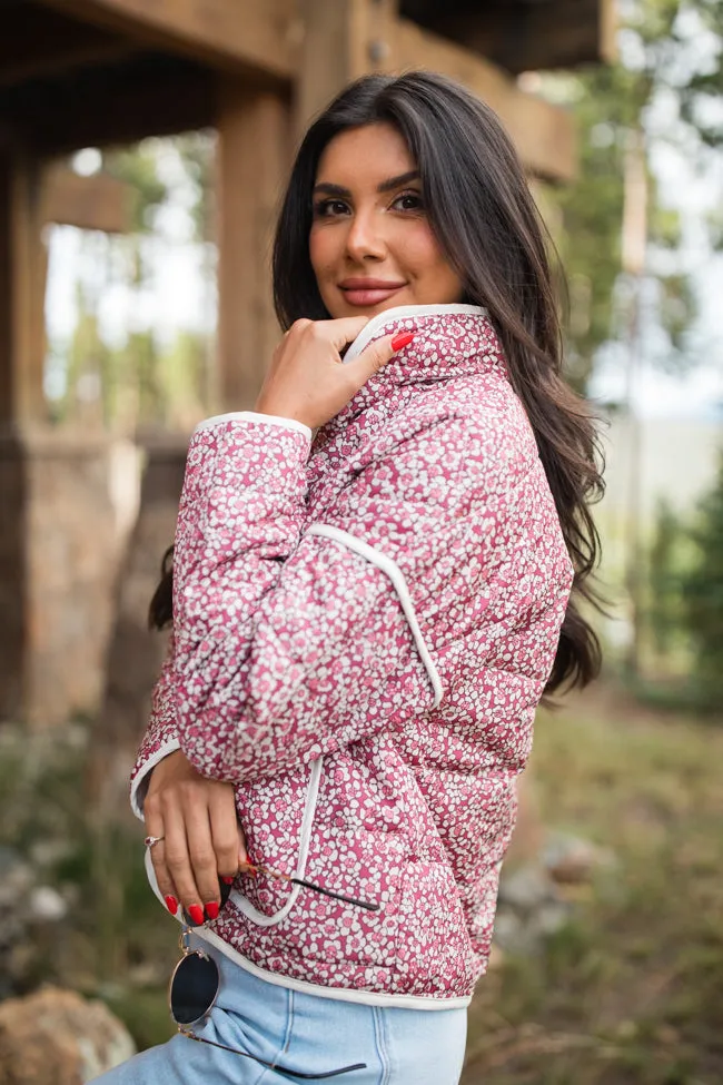 Set Me Free Berry Floral Quilted Jacket FINAL SALE sold by Pink Lily product image thumbnail 4