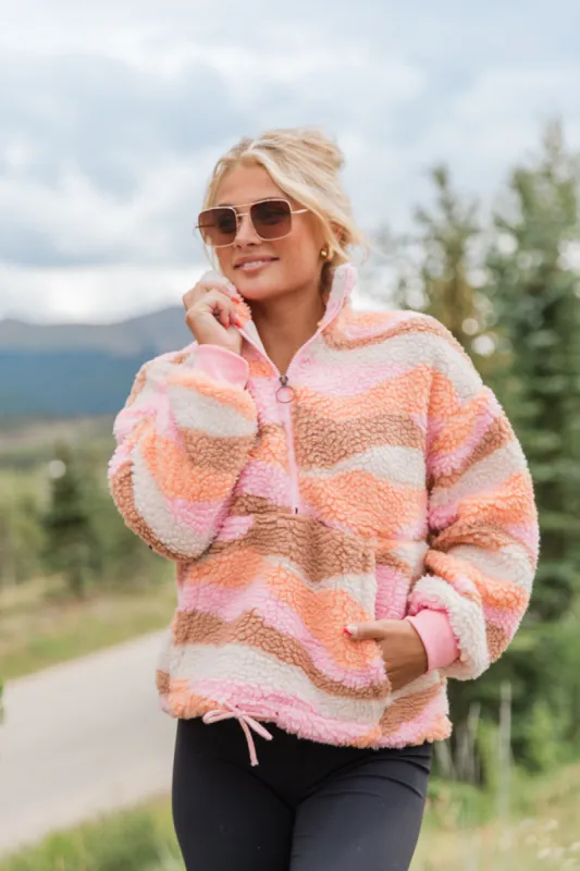 Playing For Keeps Pink and Orange Multi Printed Sherpa Pullover SALE sold by Pink Lily