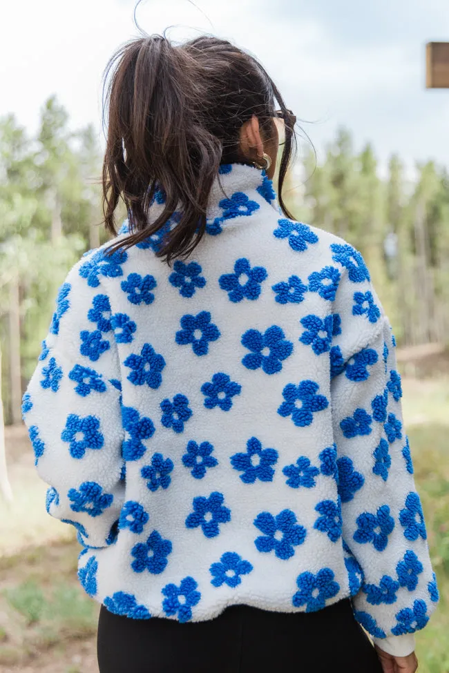 Playing For Keeps Blue and Ivory Floral Print Sherpa Pullover sold by Pink Lily product image thumbnail 5