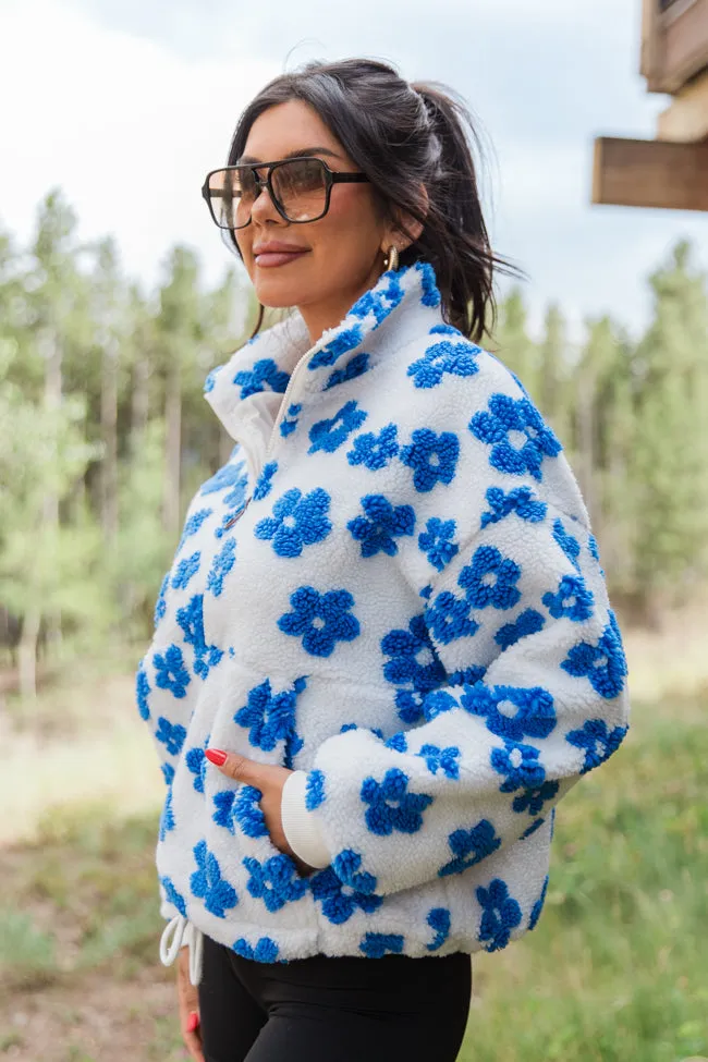 Playing For Keeps Blue and Ivory Floral Print Sherpa Pullover sold by Pink Lily product image thumbnail 4