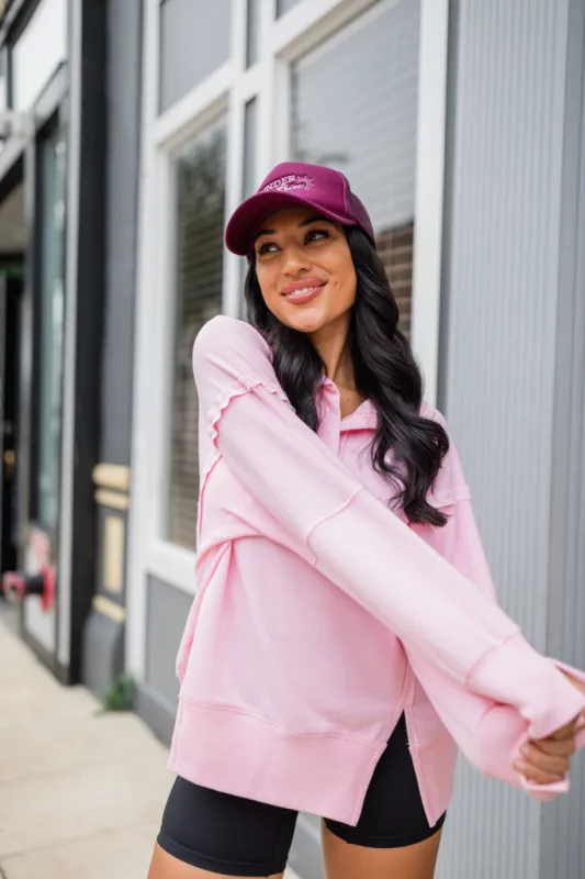 Rundown Pink Henley Pullover SALE sold by Pink Lily