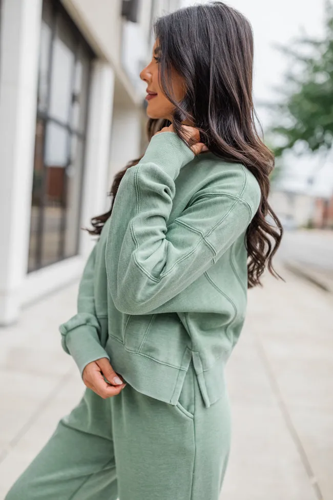 Learn As You Go Olive Acid Washed Crew Neck Pullover sold by Pink Lily product image thumbnail 4