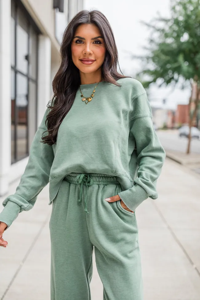 Learn As You Go Olive Acid Washed Crew Neck Pullover sold by Pink Lily product image thumbnail 2