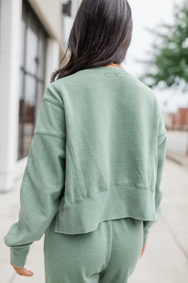 Learn As You Go Olive Acid Washed Crew Neck Pullover sold by Pink Lily product image thumbnail 5