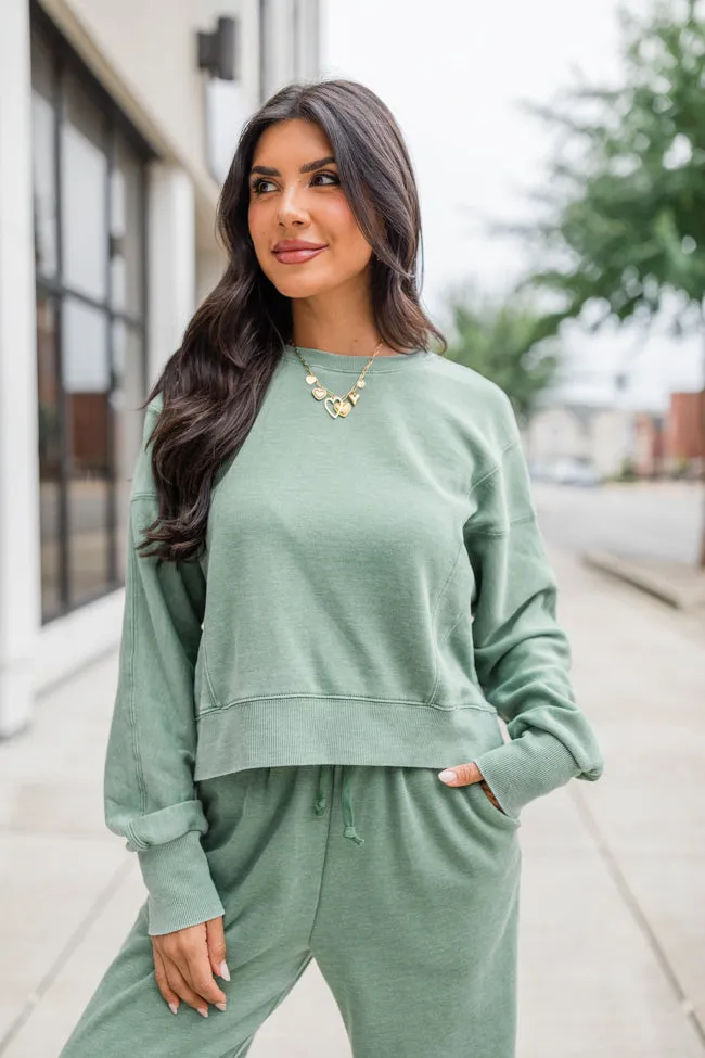 Learn As You Go Olive Acid Washed Crew Neck Pullover sold by Pink Lily product image thumbnail 3