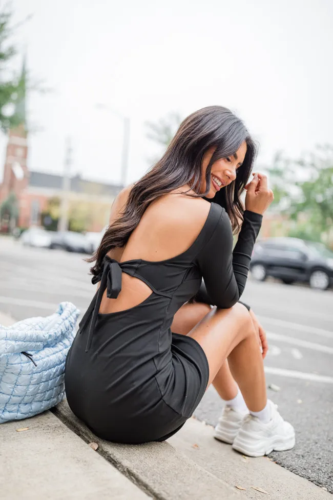 On The Rise Black Long Sleeve Open Back Active Dress FINAL SALE sold by Pink Lily product image thumbnail 2