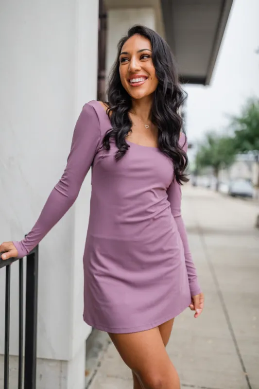 On The Rise Mauve Long Sleeve Open Back Active Dress FINAL SALE sold by Pink Lily
