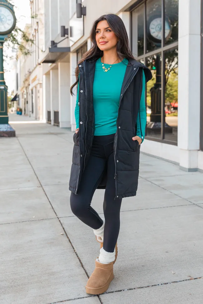 Up The Hill Black Midi Puffer Vest sold by Pink Lily product image thumbnail 2