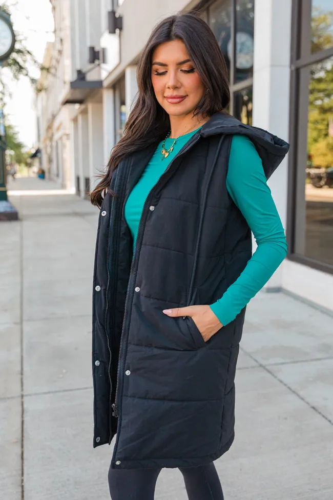 Up The Hill Black Midi Puffer Vest sold by Pink Lily product image thumbnail 3