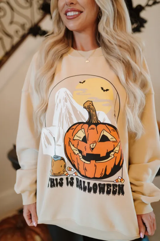 This Is Halloween Light Tan Oversized Graphic Sweatshirt Macy Blackwell X Pink Lily sold by Pink Lily