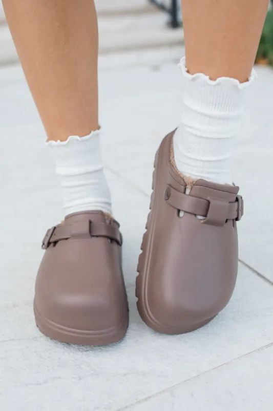 Palmer Chocolate Rubber Sherpa Lined Slip-on Clog sold by Pink Lily
