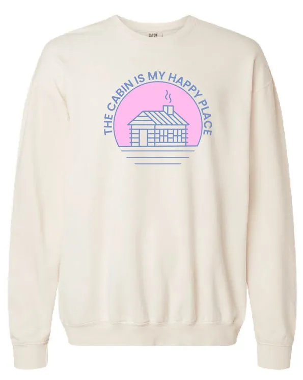 The Cabin Is My Happy Place Cream Oversized Graphic Sweatshirt sold by Pink Lily