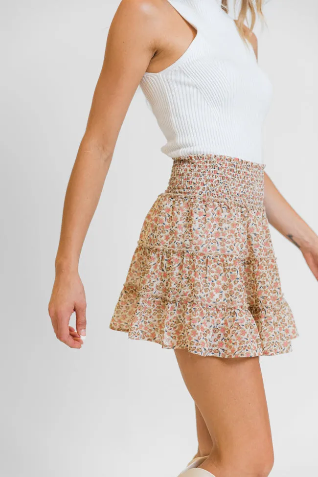 Through The Garden Ivory and Brown Floral Mini Skort sold by Pink Lily product image thumbnail 4
