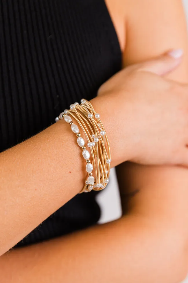 Pearl and Gold Bracelet Set sold by Pink Lily
