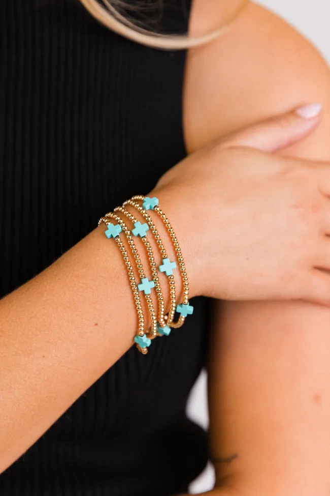 Turquoise Cross Beaded Bracelet Set sold by Pink Lily