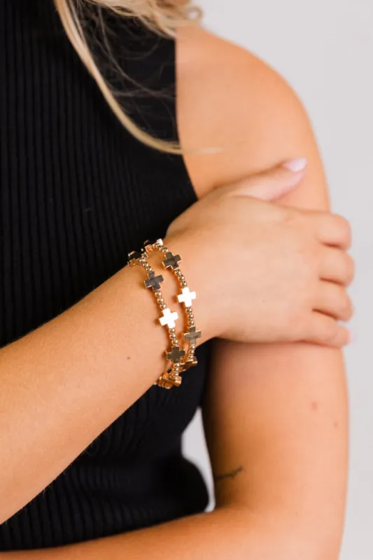 Gold Cross Beaded Bracelet Set sold by Pink Lily