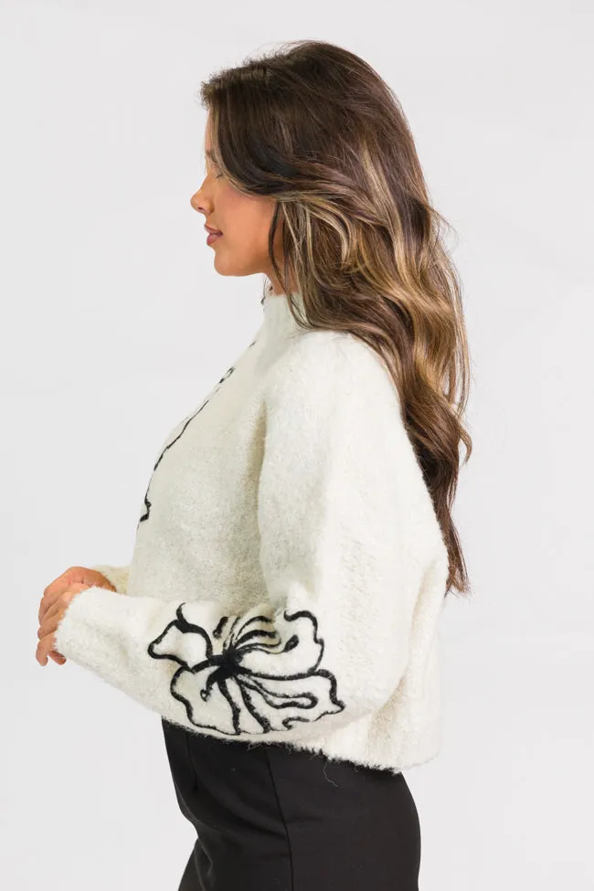 Bloom Again Ivory and Black Large Floral Mockneck Sweater sold by Pink Lily product image thumbnail 4
