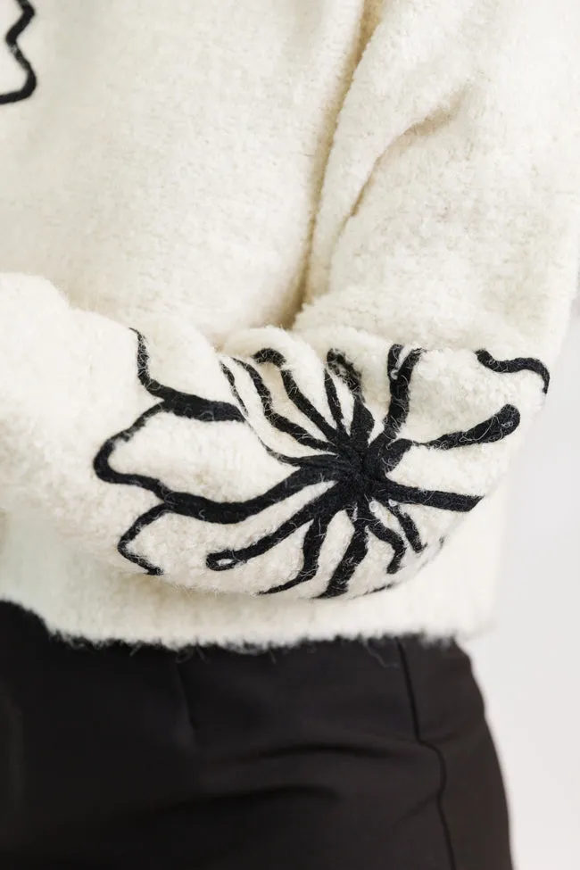 Bloom Again Ivory and Black Large Floral Mockneck Sweater sold by Pink Lily product image thumbnail 5