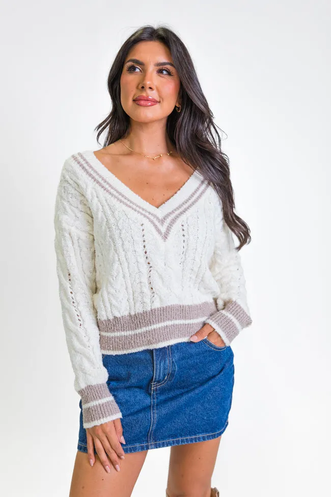 City Line Ivory Varsity V-Neck Sweater FINAL SALE sold by Pink Lily product image thumbnail 3