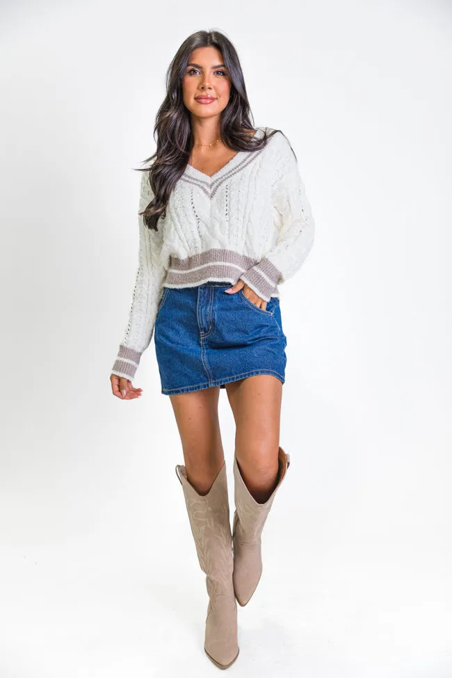 City Line Ivory Varsity V-Neck Sweater FINAL SALE sold by Pink Lily product image thumbnail 2