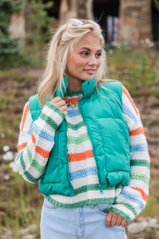 Sights To See Green Cropped Puffer Vest FINAL SALE sold by Pink Lily