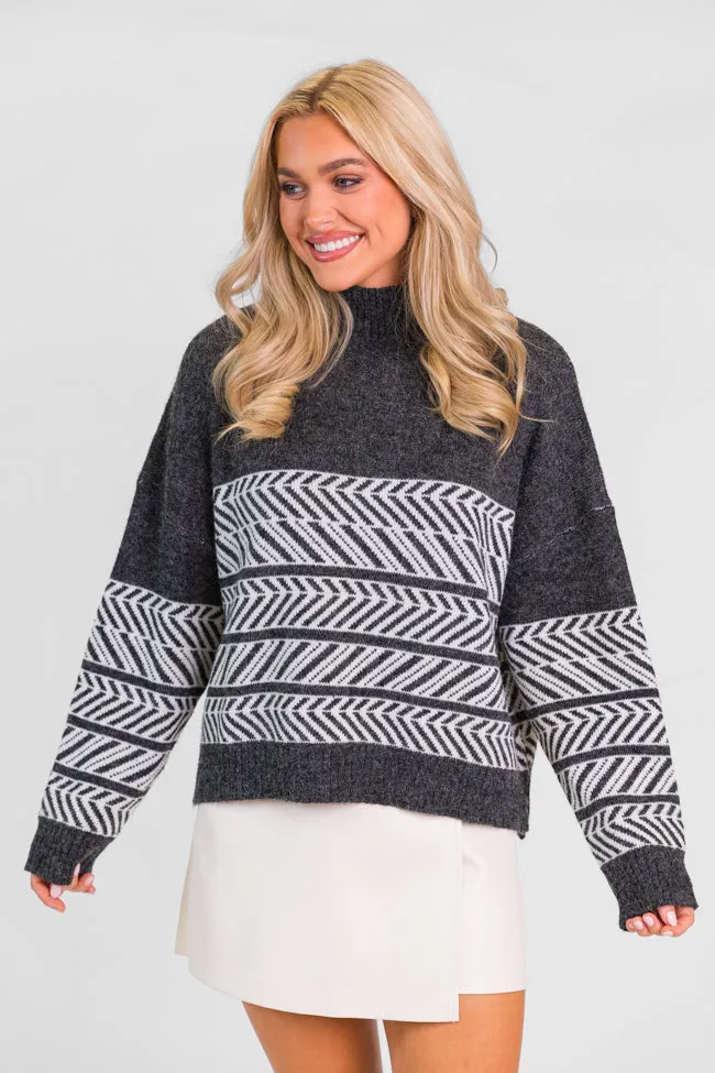 Back And Forth Charcoal Printed Mock Neck Sweater FINAL SALE sold by Pink Lily product image thumbnail 3