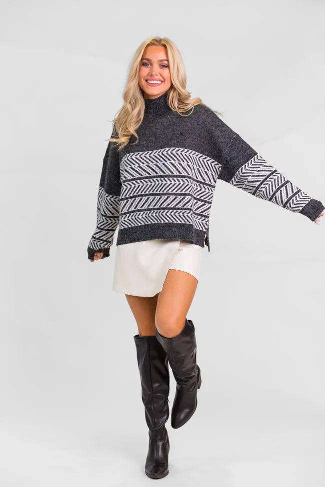 Back And Forth Charcoal Printed Mock Neck Sweater FINAL SALE sold by Pink Lily product image thumbnail 2