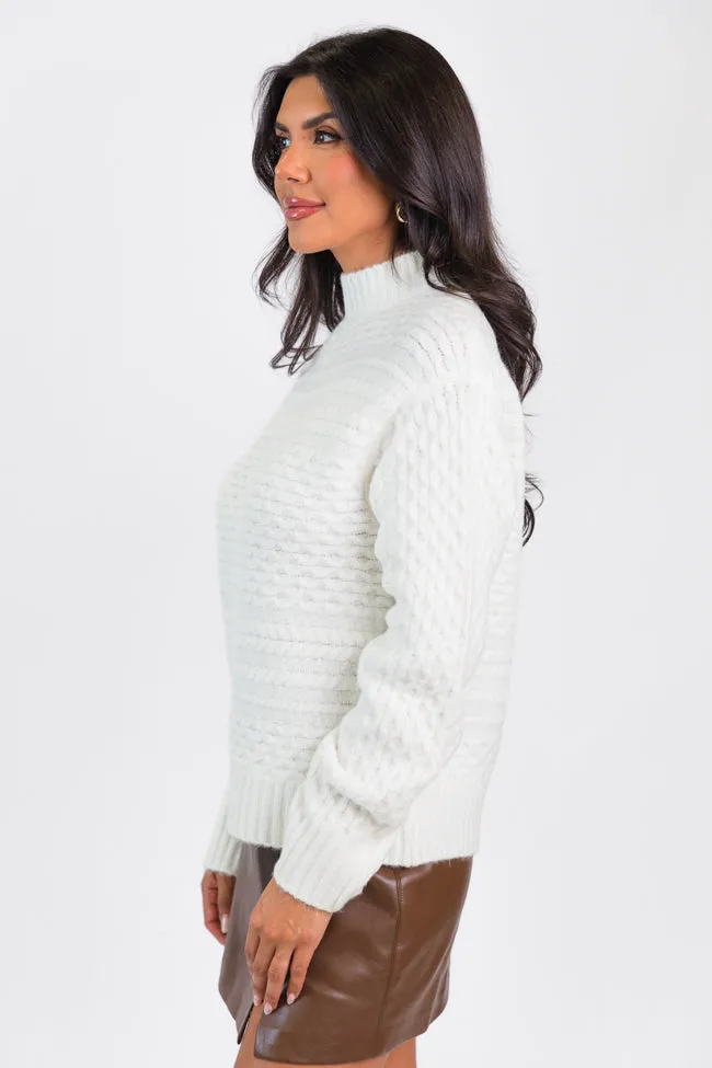 Fireside Moment Ivory Cable Knit Mock Neck Sweater FINAL SALE sold by Pink Lily product image thumbnail 4