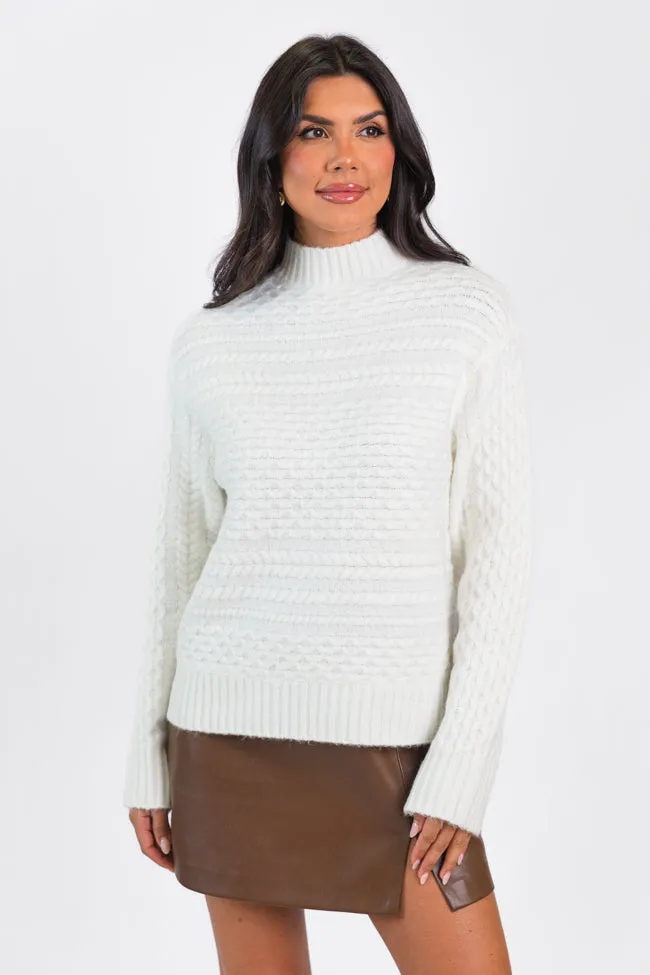 Fireside Moment Ivory Cable Knit Mock Neck Sweater FINAL SALE sold by Pink Lily product image thumbnail 3