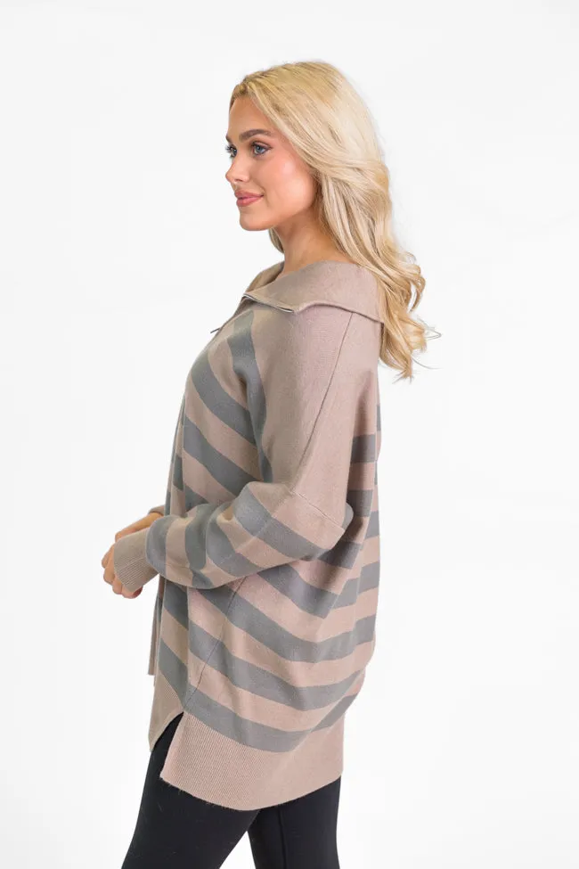 Pulling Heartstrings Taupe Striped Quarter Zip Pullover FINAL SALE sold by Pink Lily product image thumbnail 3