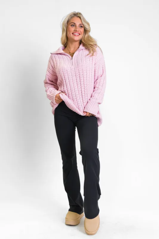 Forever Yours Pink Cable Knit Chenille Quarter Zip Sweater FINAL SALE sold by Pink Lily