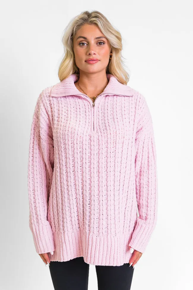 Forever Yours Pink Cable Knit Chenille Quarter Zip Sweater FINAL SALE sold by Pink Lily product image thumbnail 2