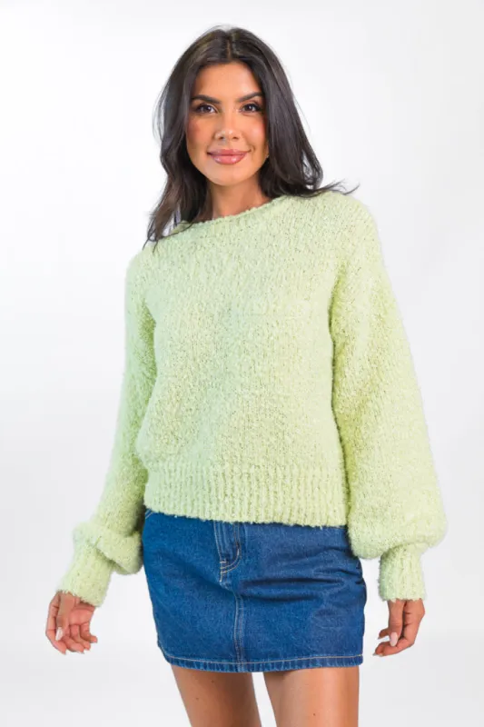 Longer Nights Lime Fuzzy Pocketed Sweater FINAL SALE sold by Pink Lily