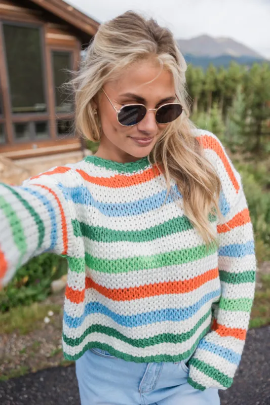 Easy Aspirations Green Multi Stripe Sweater FINAL SALE sold by Pink Lily