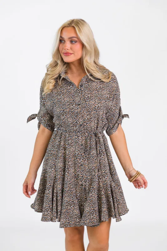 Wild As They Come Cream and Black Leopard Print 3/4 Sleeve Mini Dress FINAL SALE made by Le Lis