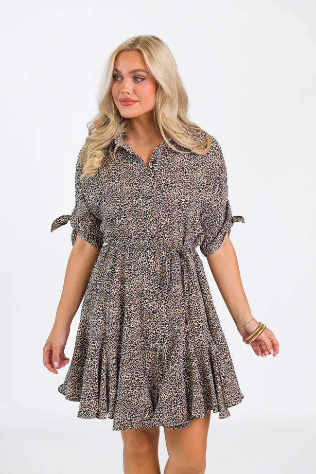 Wild As They Come Cream and Black Leopard Print 3/4 Sleeve Mini Dress FINAL SALE sold by Pink Lily