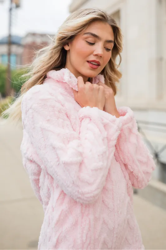 Take The Leap Pink Cable Detail Sherpa Pullover FINAL SALE sold by Pink Lily