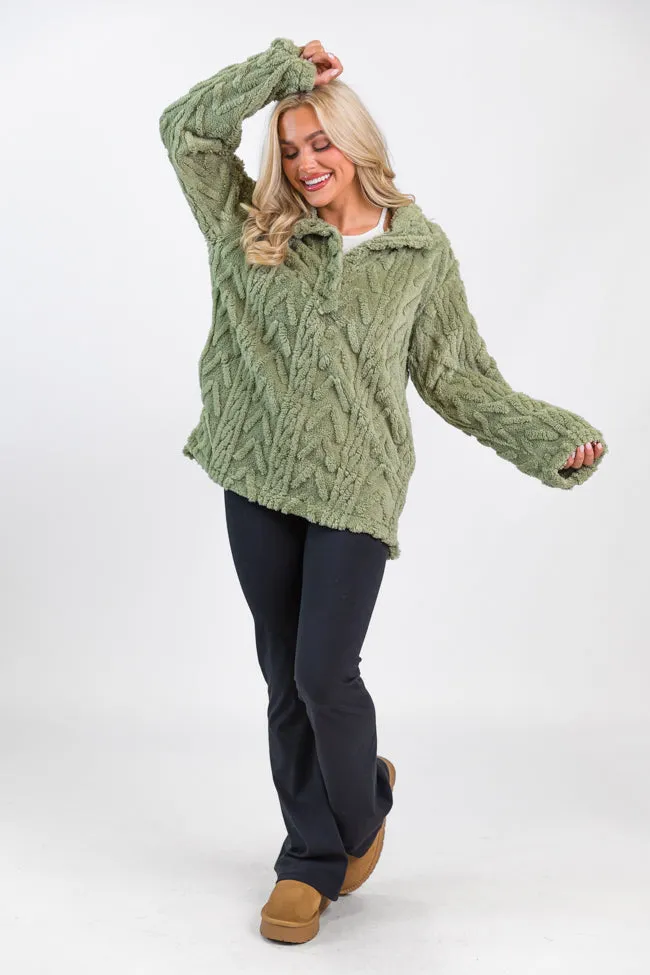 Take The Leap Olive Cable Detail Sherpa Pullover FINAL SALE sold by Pink Lily product image thumbnail 2