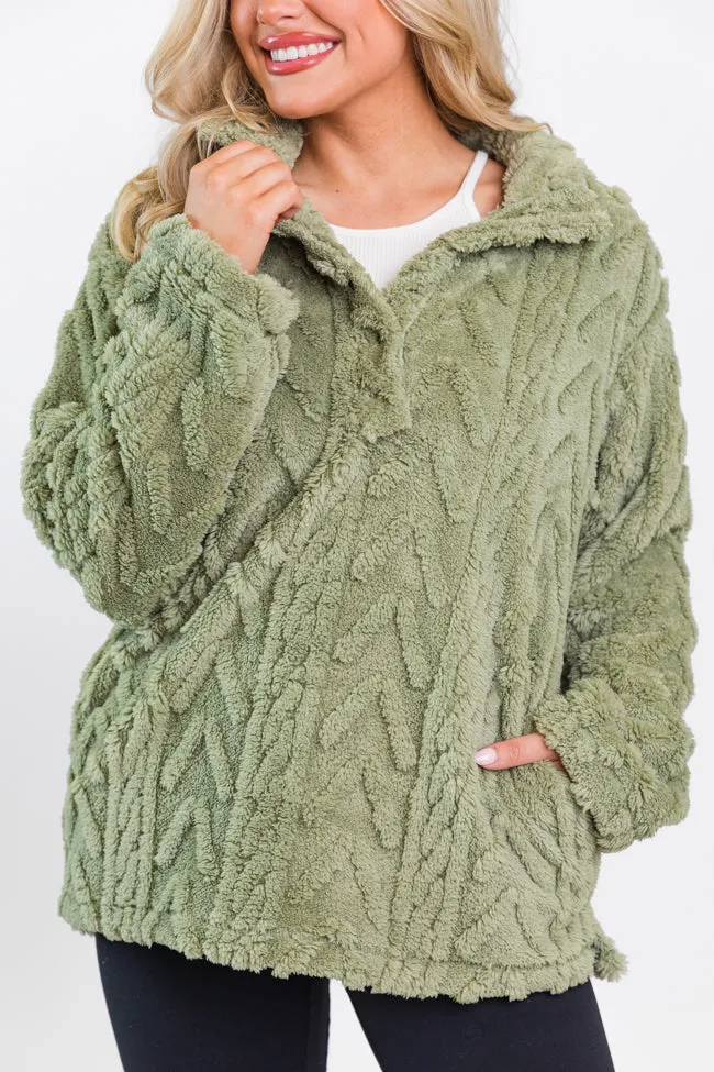 Take The Leap Olive Cable Detail Sherpa Pullover FINAL SALE sold by Pink Lily product image thumbnail 3