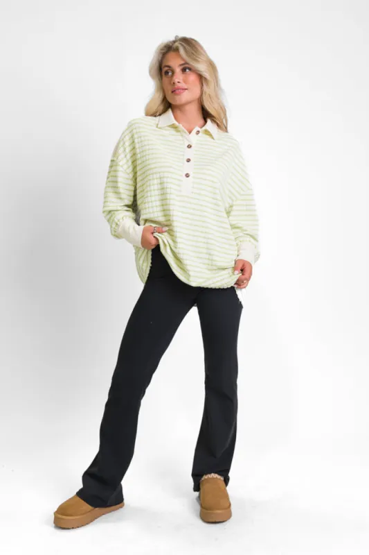 This Is The Life Lime Striped Collared Henley Oversized Knit Top FINAL SALE sold by Pink Lily