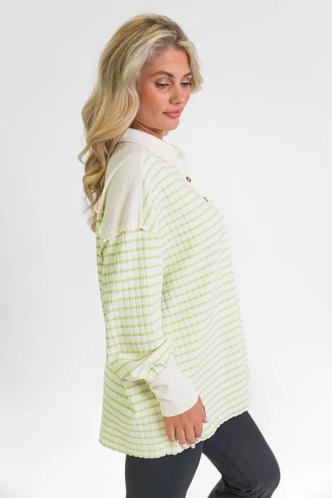 This Is The Life Lime Striped Collared Henley Oversized Knit Top FINAL SALE sold by Pink Lily product image thumbnail 3