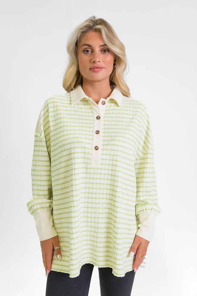 This Is The Life Lime Striped Collared Henley Oversized Knit Top FINAL SALE sold by Pink Lily product image thumbnail 2