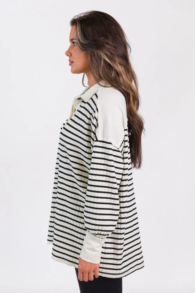 This Is The Life Black And Ivory Stripe Oversized Henley Top sold by Pink Lily product image thumbnail 5