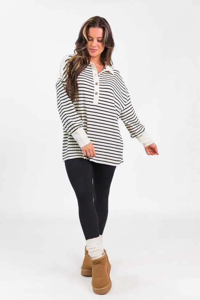This Is The Life Black And Ivory Stripe Oversized Henley Top sold by Pink Lily product image thumbnail 2