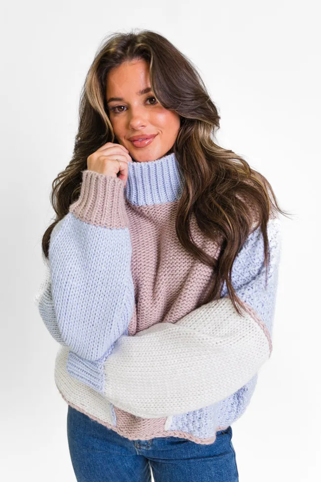 Skyline View Ivory and Blue Mock Neck Color Block Sweater sold by Pink Lily product image thumbnail 3