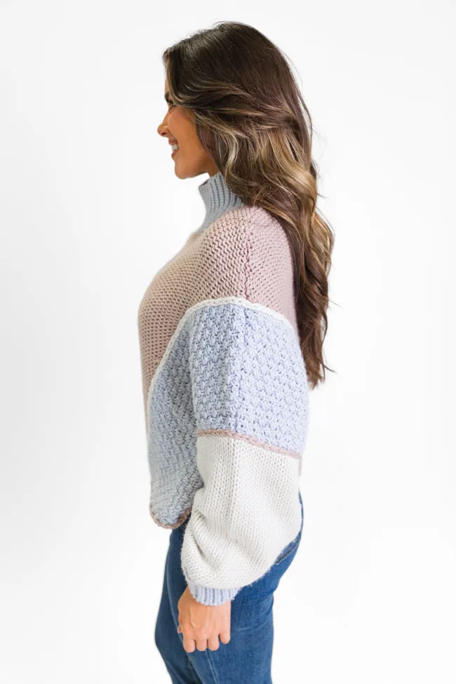 Skyline View Ivory and Blue Mock Neck Color Block Sweater sold by Pink Lily product image thumbnail 5